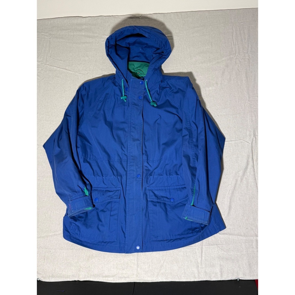 Vintage London Fog Royal Blue Hooded Rain Jacket Parka Teal Lining XL Regular